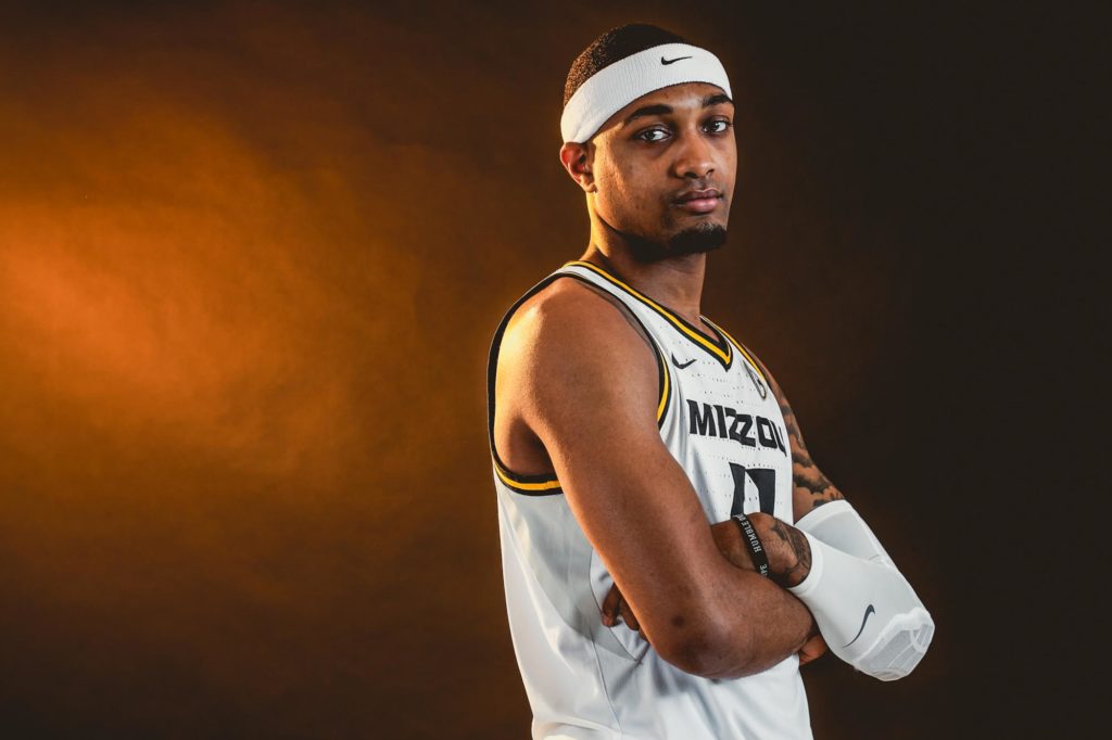Isiaih Mosley of Missouri basketball poses.